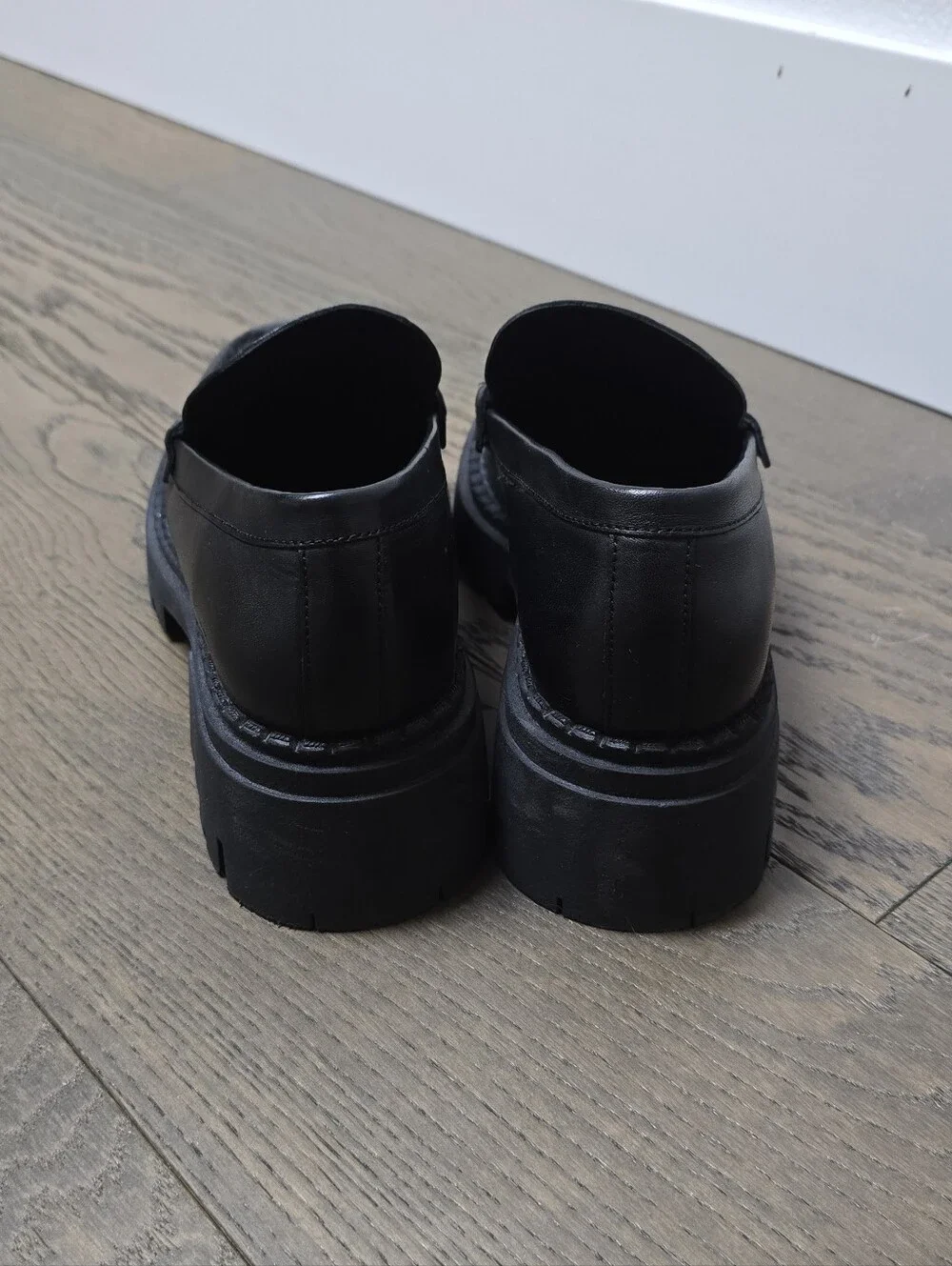 Free People Lyra Lug Sole Platform Leather Penny Loafer in Black